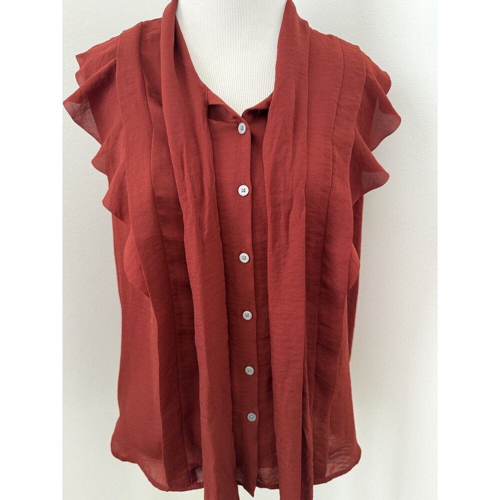 LOFT Ann Taylor Ruffle Front Sleeveless Burnt Orange Button up‎ Blouse Top Sz XS